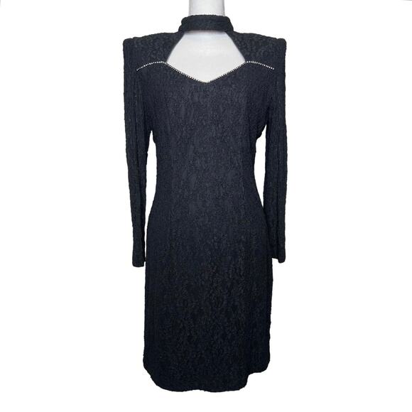 Vintage 80s Size Small Black Lace Cocktail Semi Formal Dress Cut Out Backless - Picture 13 of 13